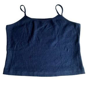 Fancy Homebody Women's Ribbed Cropped Cami Tank Top Navy Blue Spaghetti Strap XL